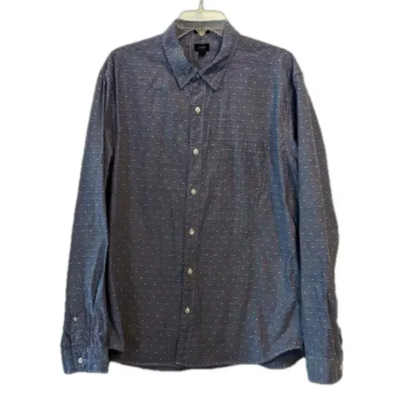 J. Crew Shirt Men's Size XL Blue White Button-up Slim Fit Long Sleeve Dotted - Picture 9 of 14